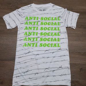 Take That Antisocial Barbed Wire T Shirt White Green Gray Medium